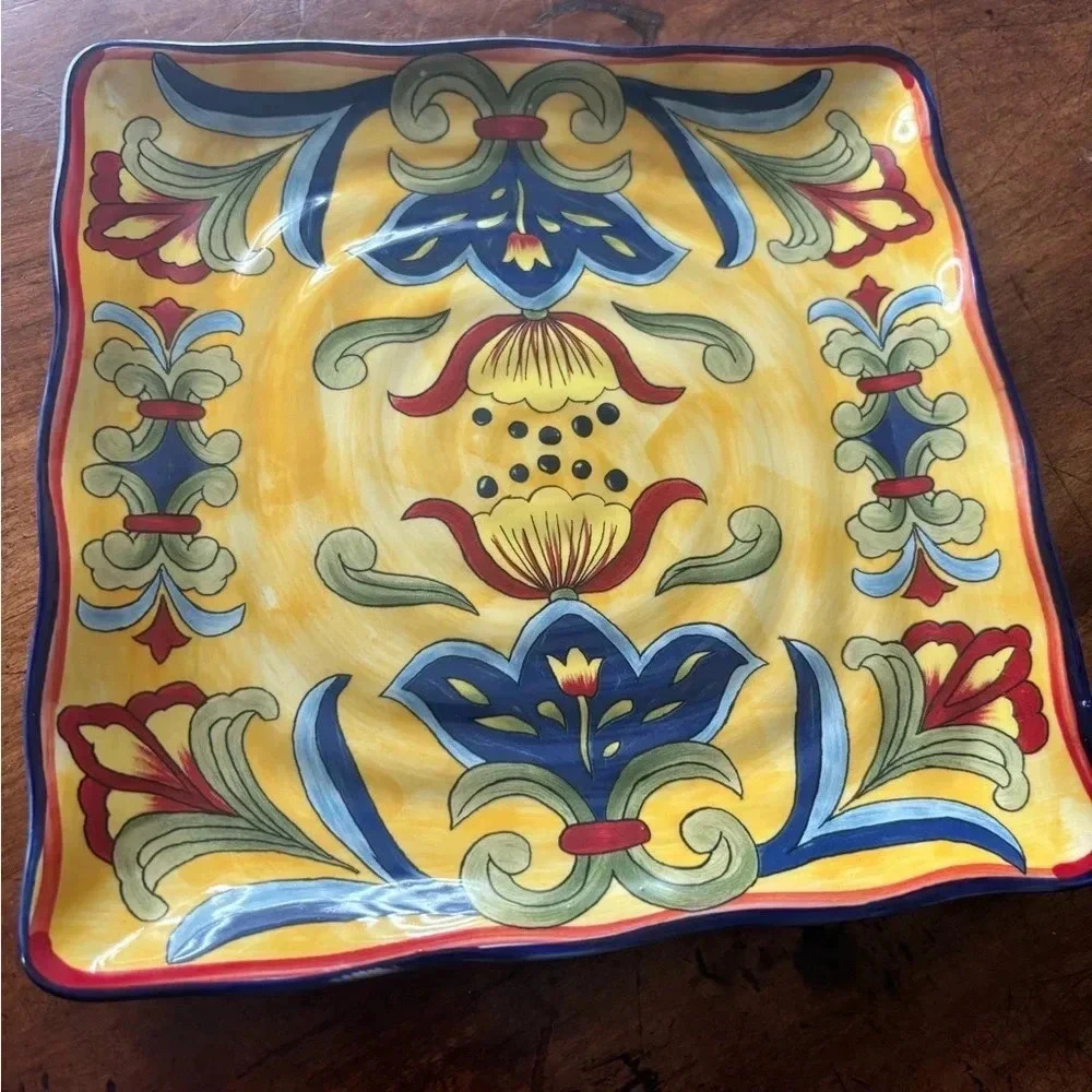 MAXCERA EUC DISH YELLOW BLUE EVENTS HOMEWARE HOME SQUARED SALAD PLATE 9” PLATES